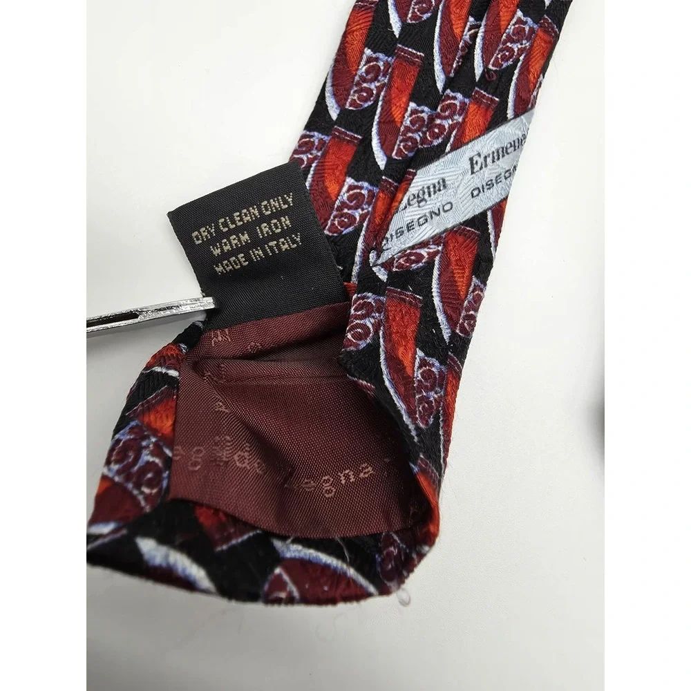 Ermenegildo Zegna 100% Silk Necktie Black Red Blue Made In Italy 59